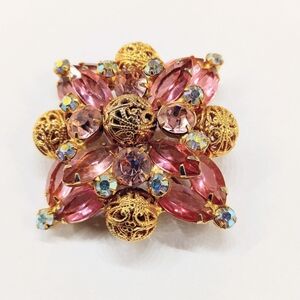 Vintage Delizza & Elster Juliana Pink Rhinestone Brooch